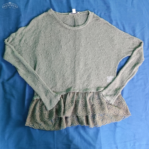 American Eagle See Through Green Bohemian Knit Sweater - Picture 5 of 11